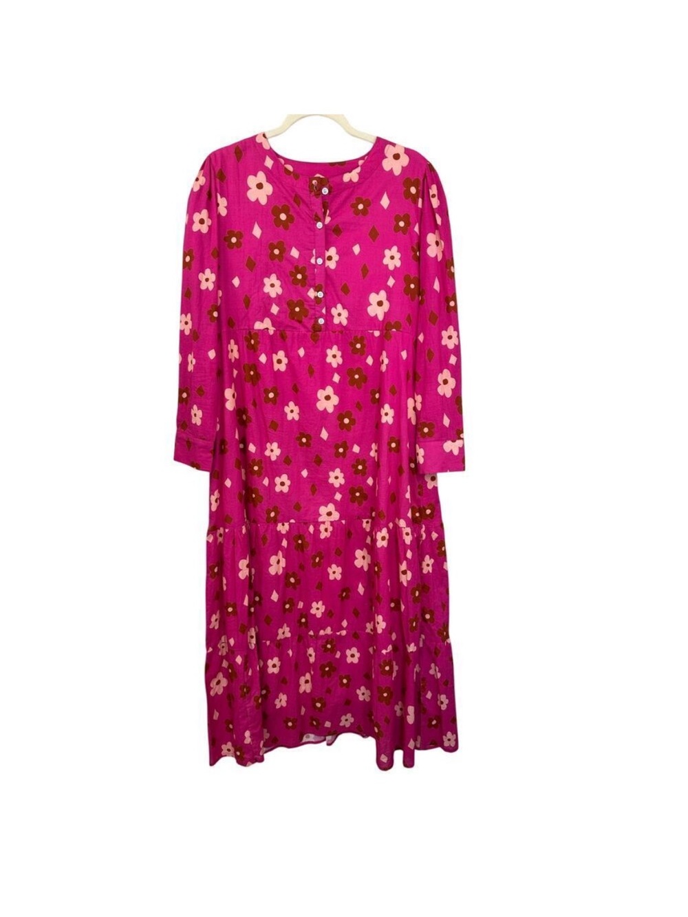 Hampton House Sally Maxi Dress In Hot Pink Floral 100% Cotton Size L